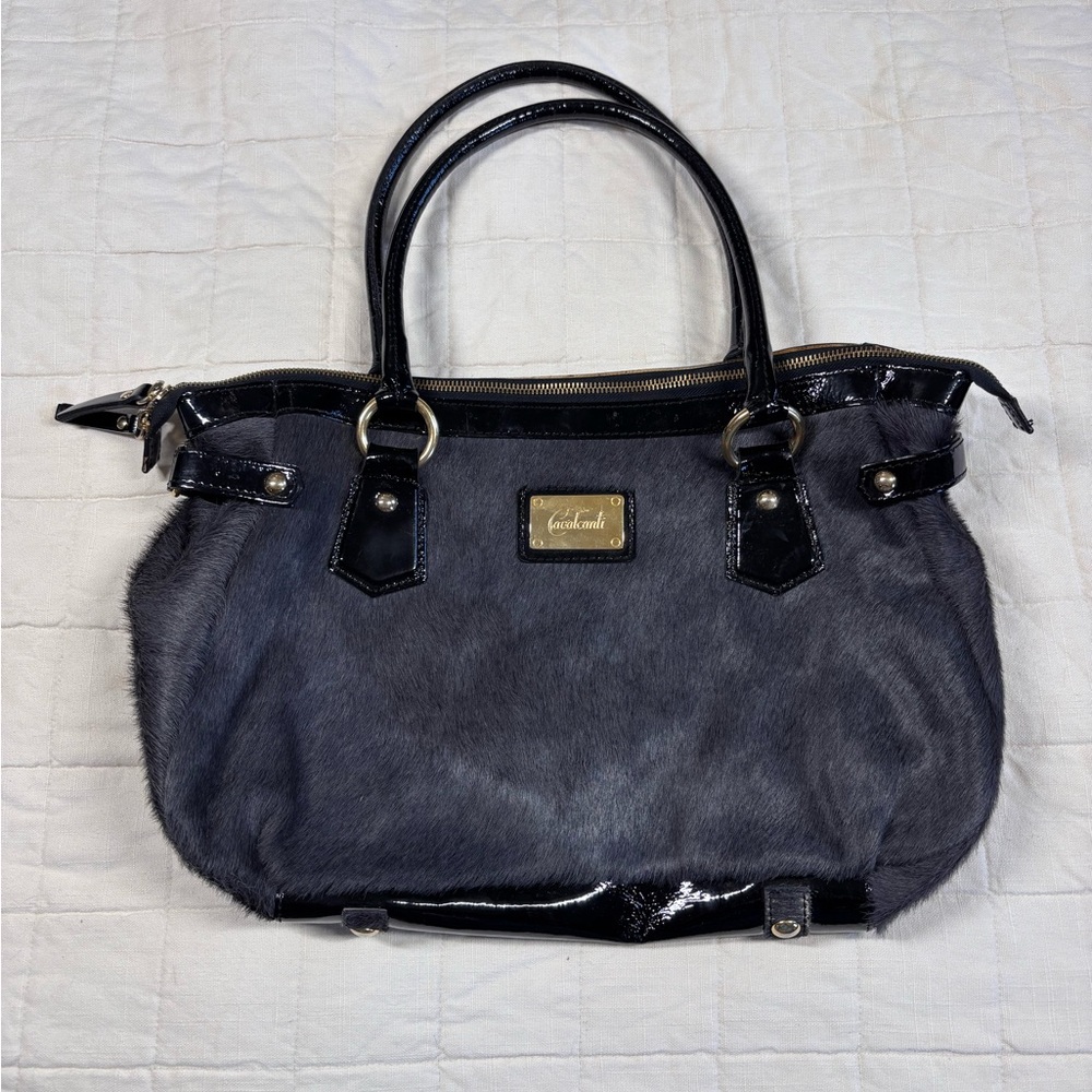 Cavalcanti Vintage Black Pony Hair Leather Tote Purse Zipper Italy Edgy Y2K Emo